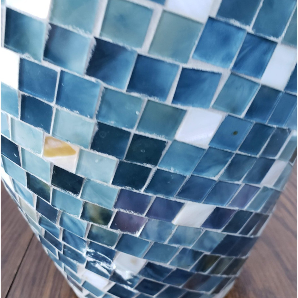 Mosaic 12 Inch Tall Blue White Tiled Glass Large Vase - Picture 10 of 15